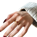 Gold Tone Open Ring Red Oval Halo Clear Border Stones view 5