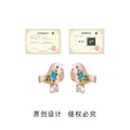 Gold Tone Pink Bird Turquoise Flower Clear Drop Stud Earrings view 3