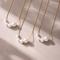 Gold Stainless Steel Graduated Shell Bead Pearl Necklace view 2