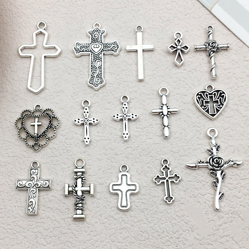 Antique Silver Zinc Alloy Hollow Heart Cross Charm Pendant for DIY Necklace Earring Keychain