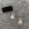 Silver Tone Open Gourd Drop Earrings with Pearl Accents view 3