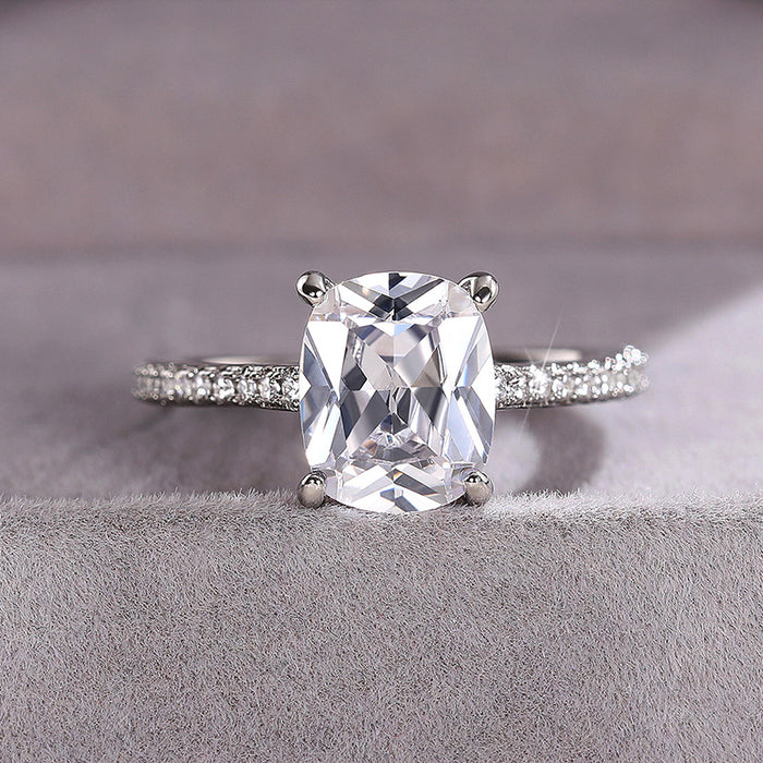 Silver Cushion Cut Solitaire Ring Pave Band Sizes 6-10
