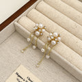 Pearl Look Cluster Flower Triple Chain Tassel Earrings view 4