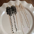 Beaded Waterfall Tassel Gold Tone Hook Earrings With Decorative Metal Accents view 2
