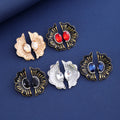 Black Gold Tone Black Fan Crystal Matte Five Designs Metal Dangle Earrings view 3