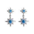 Silver Tone Blue And Clear Stone Double Star Drop Stud Earrings view 5