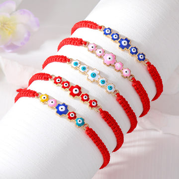 Red Woven Cord Five Flower Evil Eye Adjustable Bracelets