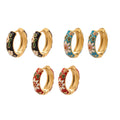 Enamel Flower Huggie Hoop Earrings Black Red and Blue view 5