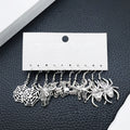 Five-Pair Antique Silver Bull Skull Spider Halloween Earring Collection view 4