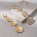 Gold Clear Stone Four Disc Long Dangle Stud Earrings view 4