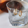 Gold Tone Double Line Rectangular Huggie Hoop Earrings view 1