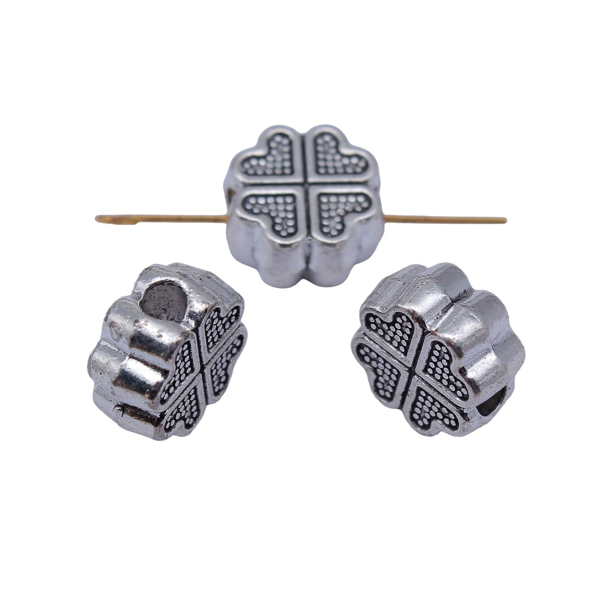 14x14x7mm 4.9g Antique Silver Zinc Alloy Four Leaf Clover Large Hole Beads for DIY Bracelet Making