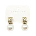 Gold Tone Pearl Bow Heart and Geometric Stud Earrings view 6