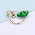 Green Lotus Leaf and Flower Brooch with Detailed Metal-tone Finish view 3