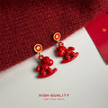Red Rocking Horse Coin Stud Drop Earrings Pair Style view 3
