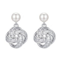 Silver Pearl Love Knot Zircon Drop Earrings Pair Set view 5