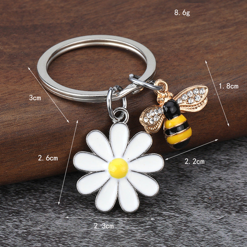 Bee Daisy Zinc Alloy Flower Keychain Bag or Car Charm