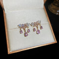 Pink Crystal Butterfly Drop Earrings with Reflective Details view 6