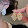 Textured Diamond Shape Stud Earrings With Crystal Accents view 1