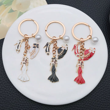 White Black and Red Dress Mannequin Metal Keychain Set