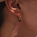Gold Hoop Earrings Black Agate Heart Charm Dangles view 4