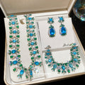 Blue Green Crystal Silver Earrings Bracelet Necklace Three view 3