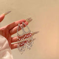 Crystal Teardrop Chandelier Earrings with Pearl Fringe view 3