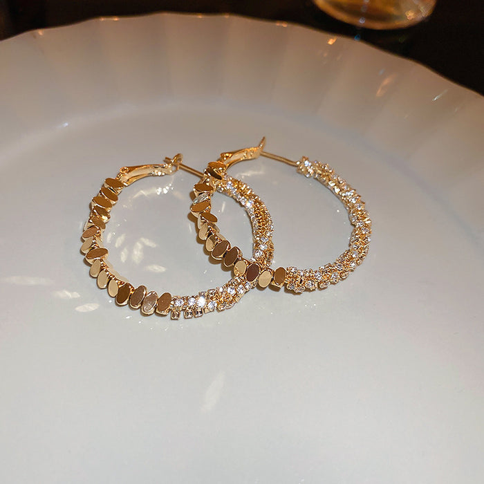Crystal Trimmed Hoop Earrings in Gold and Silver Tones
