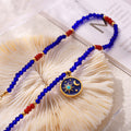 Blue Crystal Bead Necklace Star Moon Enamel Pendant view 2
