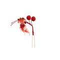 Red Embroidered Goldfish Hair Pin Red Fabric Flower Clip view 5