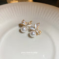 Crystal Bow Pearl Stud Earrings For Women Jewelry Style view 4