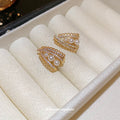 Gold Tone Crystal Arch Stud Earrings With Pearl Rows view 2