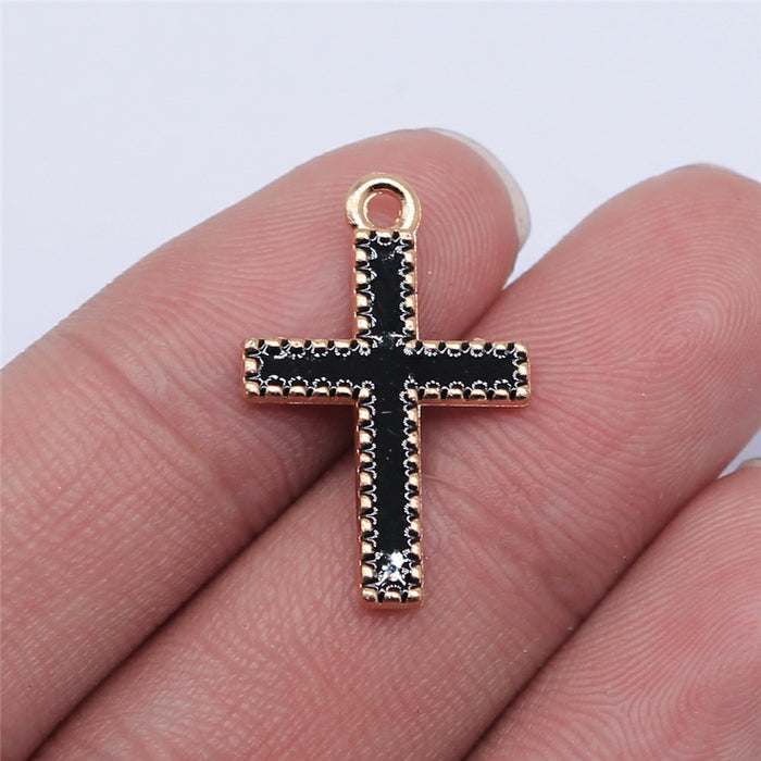 Black Inlay Cross Metal Pendant in Silver and Gold Tone