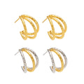 Triple Layer Lattice Texture C Hoop Earrings Gold Steel view 5