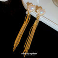 Iridescent Heart and Gold Chain Tassel Earrings with Polished Metal Details view 4