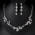 Black Silver Tone Crystal Leaf Vine Crystal Pearl Look Metal Necklace view 1