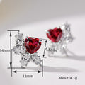 Red Heart Clear Marquise Cluster Stud Earrings Silver view 4