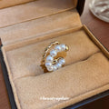 Gold Tone Pearl Cluster Open Ear Cuff Clip Earring view 2