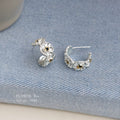 Silver Tone Clear Crystal Cluster Huggie Hoop Earrings For Women view 3