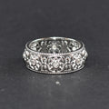 Silver Wide Filigree Floral Band Ring Clear Stones Sizes 6-10 view 1