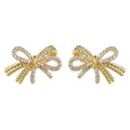 Gold Micro Pavé Crystal Rope Texture Bow Stud Earrings view 5