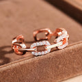 Open Chain Link CZ Adjustable Finger Ring Silver Gold Rose view 2