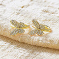 Gold Tone Pave Crystal Butterfly Huggie Hoop Earrings view 3
