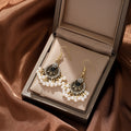 Black and Green Antique Silver Pearl Look Hook Earrings view 4