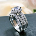 Silver Tone Oval Halo Two Ring Set with Clear Stones view 4