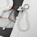 Silver Tone Heart Charm Keychain With Faux Pearl Bead Strand view 4