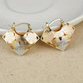 Two Tone Floral Cutout Diamond Hoop Earrings Polished Statement Fashion Jewelry view 3