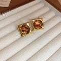 Brown Resin Geometric Stud and Clip On Earrings Collection view 5