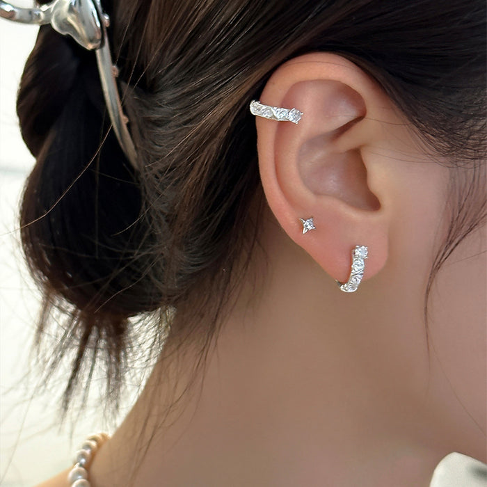 Crystal Curved Huggie Hoop Earrings with Distinctive Textured Details