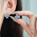 Icy Blue Four Leaf Clover Flower Small Stud Earrings view 1